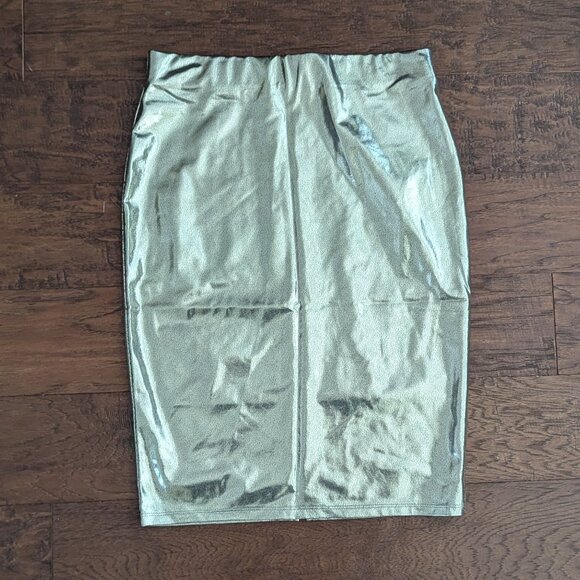 Forever 21 Metallic Silver Pencil Skirt L NWT Y2K Party Festival Rave - Picture 4 of 7